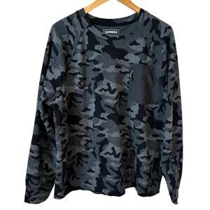 EXPRESS Men's Camouflage Crew Neck Pocket Pullover Sweatshirt Gray Large Casual